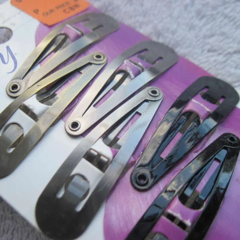 6 Goody Sara Beth Metal Contour Hair Snap Clips Brushed Metal Painted Pink Blue